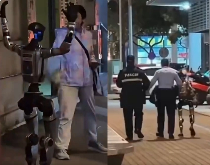 중국 마카오의 한 거리에서 휴머노이드 로봇이 70대 여성을 위협해 경찰에 끌려갔다. 엑스 캡처