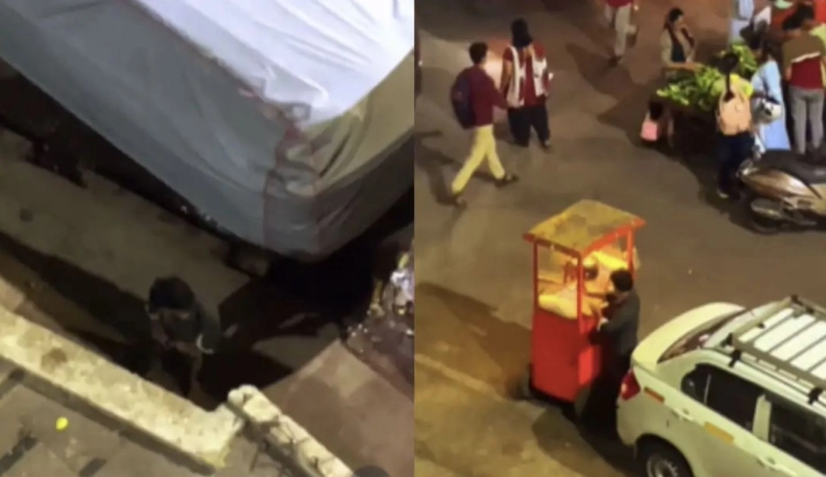 인도 타네 지역의 한 노점상이 길가에서 소변을 본 뒤 씻지 않은 맨손으로 팝콘을 봉지에 담고 있다. 인스타그램 캡처