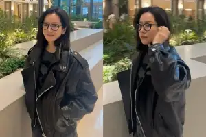 한지민, 가죽 재킷에 뿔테 안경…청순 벗은 근황