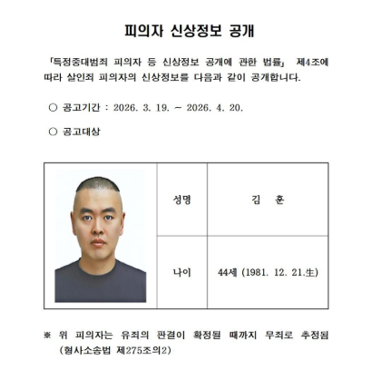남양주 스토킹 살인범 김훈. 경기북부경찰청 제공
