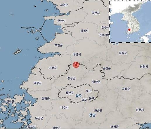 20일 0시51분51초 전남 장성군 북쪽 18㎞ 지역에서 규모 2.4 지진이 발생했다. (기상청 제공)