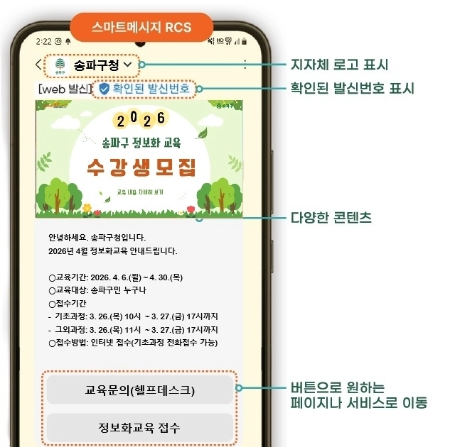서울 송파구에서 도입한 ‘RCS 안심문자’ 예시 화면. 송파구 제공