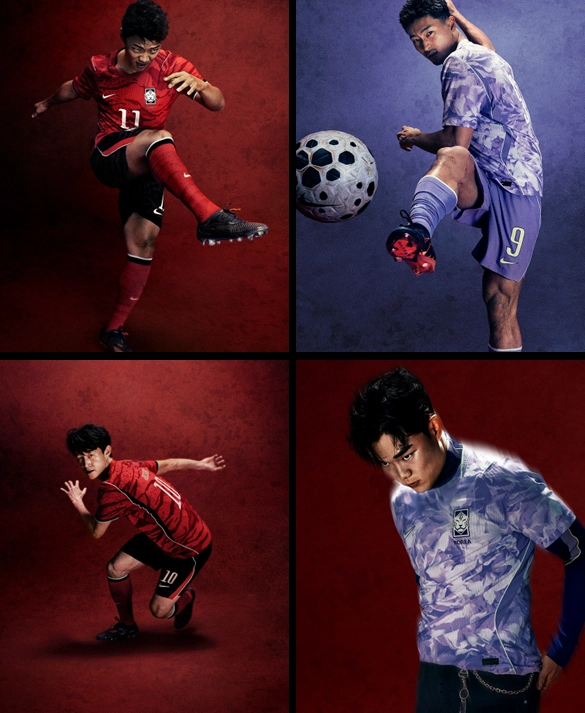 나이키가 공개한 2026년 대한민국 축구 국가대표팀 유니폼. 왼쪽은 홈, 오른쪽은 어웨이 유니폼이다. 자료 : 나이키