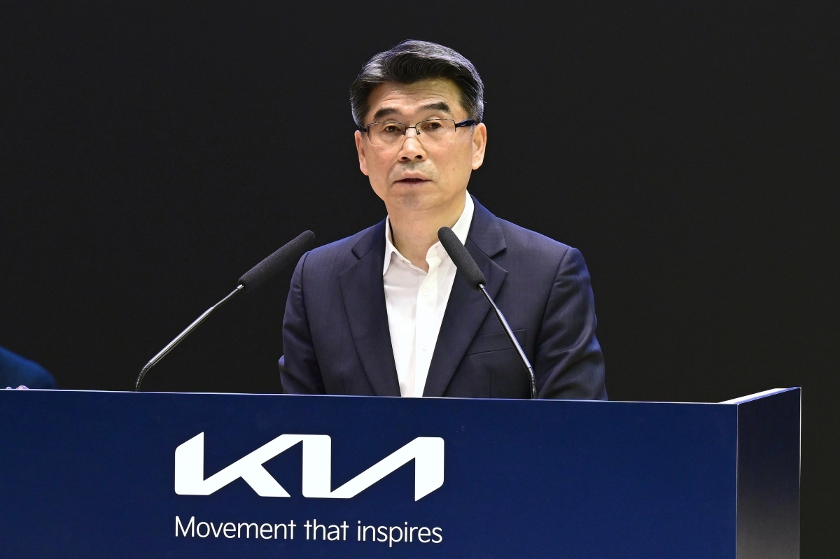 송호성 기아 사장이 20일  서울 서초구 기아 본사에서 열린 제82기 주주총회에서 발언하고 있다. 기아 제공