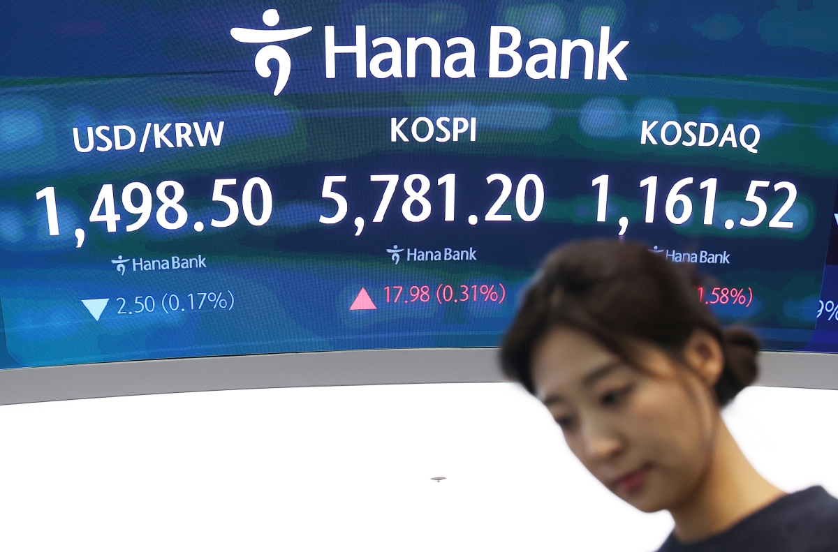 20일 서울 중구 하나은행 본점 딜링룸 전광판에 원·달러 환율, 코스피, 코스닥 지수가 표시돼 있다. 이날 코스피는 전장보다 17.98포인트(0.31%)오른 5781.20으로, 코스닥은 18.04포인트(1.58%) 오른 1161.52로 마감했다. 2026.3.20. 연합뉴스