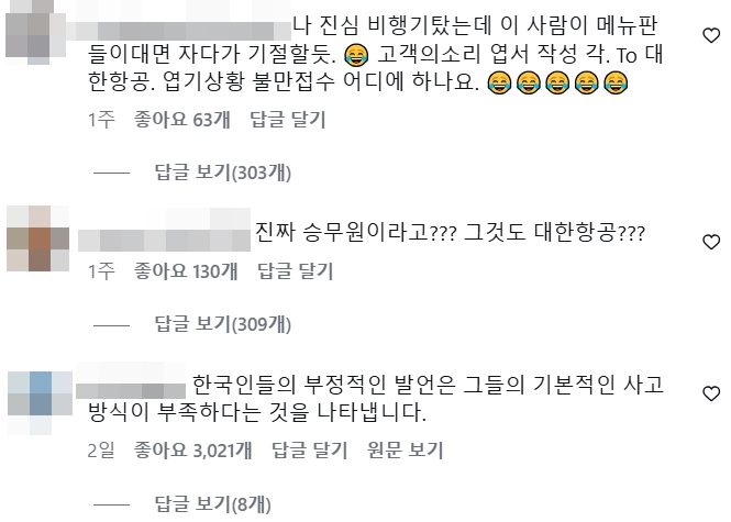 대한항공에서 근무한 것으로 알려진 한 태국인 승무원이 퇴사 소회를 밝히며 올린 소셜미디어(SNS) 게시물에 외모를 지적하는 한국 누리꾼들의 악성 댓글이 쏟아져 논란이 일고 있다. 인스타그램 캡처