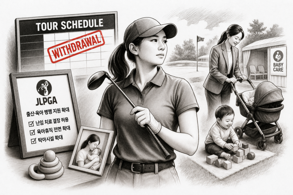일본여자프로골프협회(JLPGA)가 난임 치료 결장 허용 등 출산·육아 병행 지원을 확대하며 선수 경력 단절 방지에 나섰다. 챗 GPT 생성 이미지
