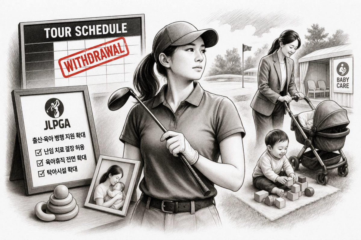 일본여자프로골프협회(JLPGA)가 난임 치료 결장 허용 등 출산·육아 병행 지원을 확대하며 선수 경력 단절 방지에 나섰다. 챗 GPT 생성 이미지