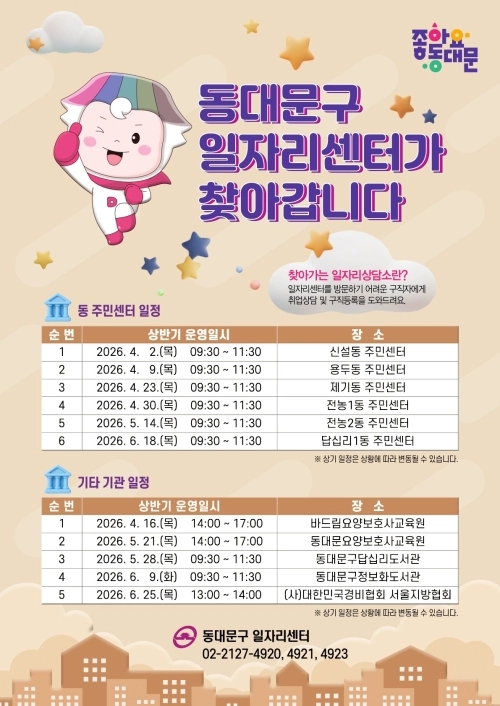 ‘2026년 상반기 찾아가는 일자리상담소’ 운영 일정표. 동대문구 제공