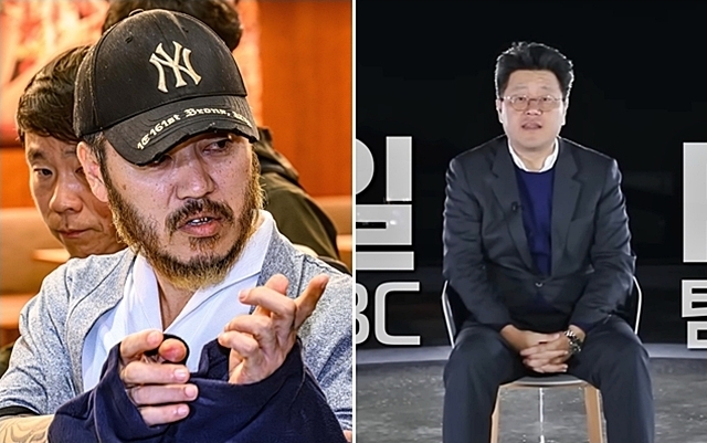 필리핀에서 송환된 ‘마약왕’ 박왕열(48·사진 왼쪽)이 공항에서 원망을 쏟아낸 상대는 3년 전 현지에서 ‘옥중 인터뷰’를 진행한 최광일(오른쪽) JTBC 탐사전문 PD로 확인됐다. 공동취재/‘악인 취재기’ 화면