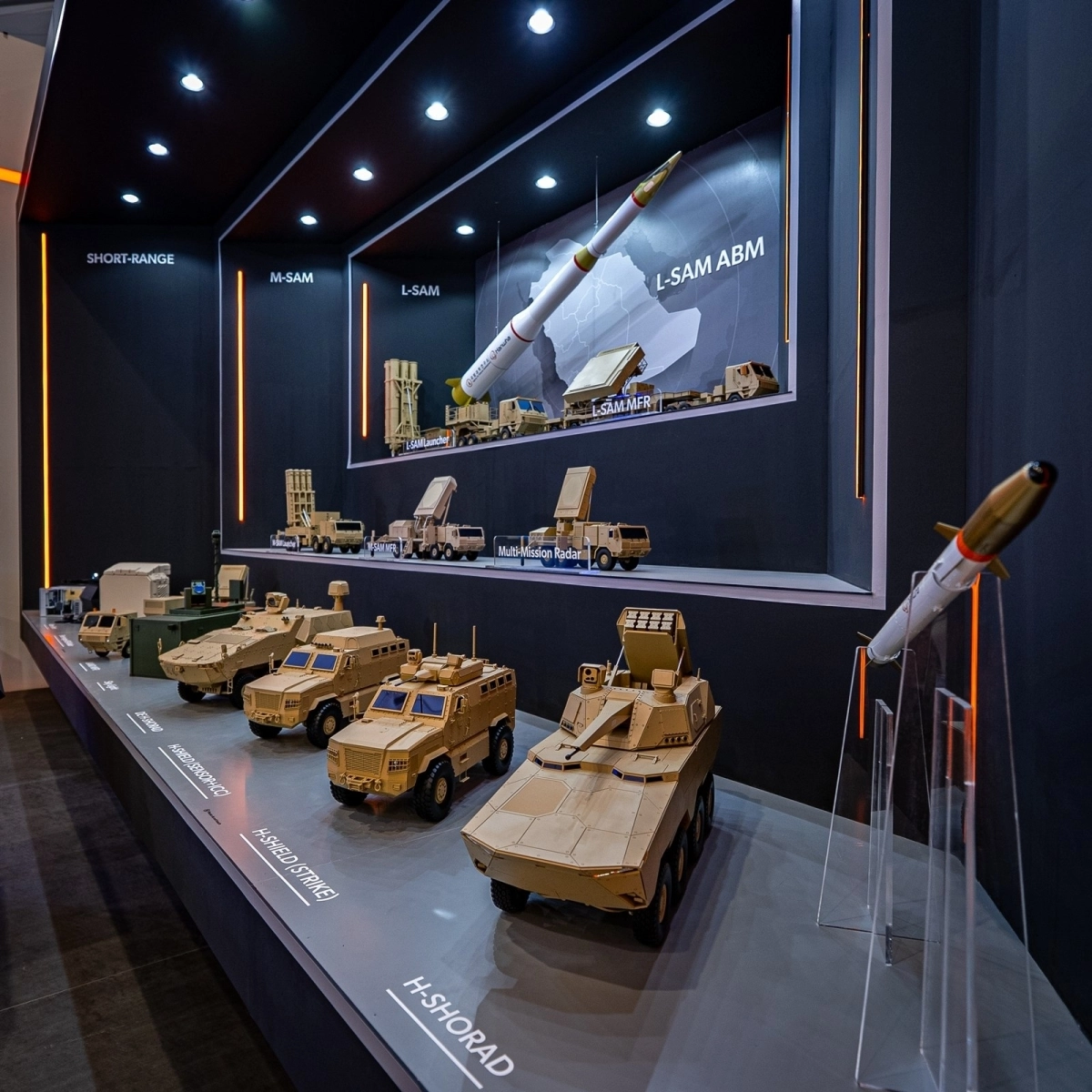 사우디아라비아 리야드에서 열린 WDS 2026 한화 부스에 전시된 한화의 대공방어체계 라인업. 한화시스템 제공