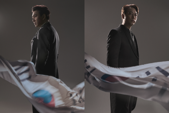 창작 뮤지컬 ‘헤이그’에서 특사단 대표 이상설을 연기하는 송일국(왼쪽)과 오만석(오른쪽). 글림아티스트 제공