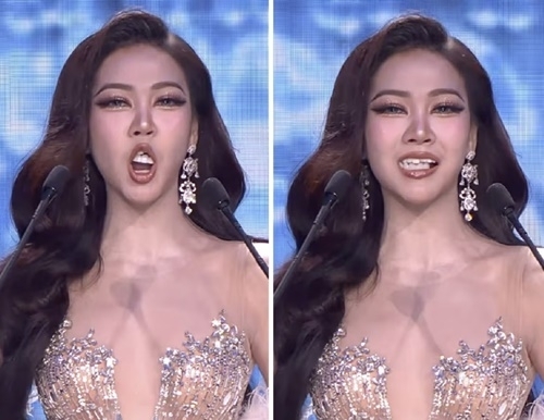 태국의 한 미인대회 무대에서 참가자의 치아 보철물이 갑자기 빠지는 돌발 상황이 발생했다. 유튜브 채널 ‘GrandTV’ 캡처