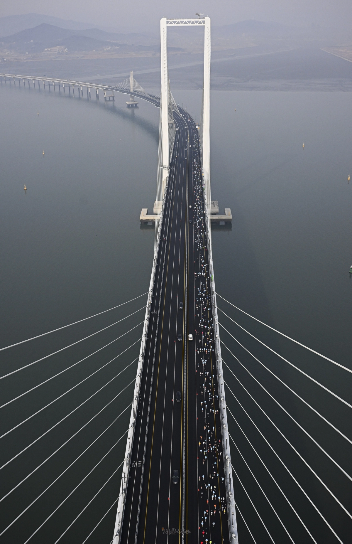 29일 인천 서구 청라하늘대교에서 열린 ‘2026 청라하늘대교 마라톤’에 참가한 달림이들이 힘차게 달리고 있다. 2026.3.29 이지훈 기자