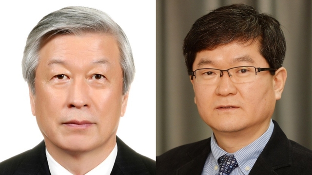 이병규(왼쪽) 문화일보사 명예회장과 김병직(오른쪽) 대표이사 사장. 문화일보 제공