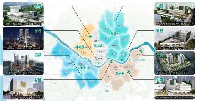 서울시가 30일 발표한 ‘활력충전 프로젝트’로 2032년까지 조성 예정인 주요 거점별 ‘활력충전 센터’. 서울시 제공