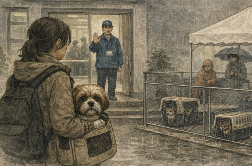 일본 정부가 4월 반려동물 ‘동행 대피’ 지침을 손본다. 현장에서 반복된 입소 거부 혼선을 줄이기 위해서다. 챗 GPT 생성 이미지