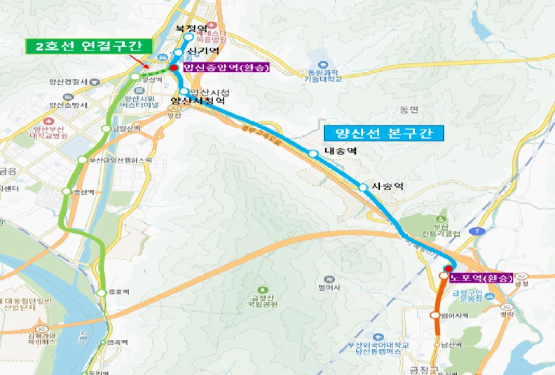 양산선 노선도 현황. 부산시 제공