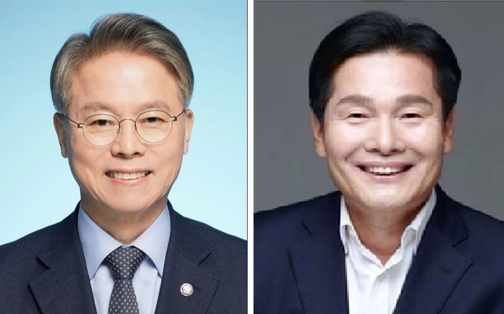 민형배(왼쪽)·주철현 민주당 전남광주특별시장 경선 후보.