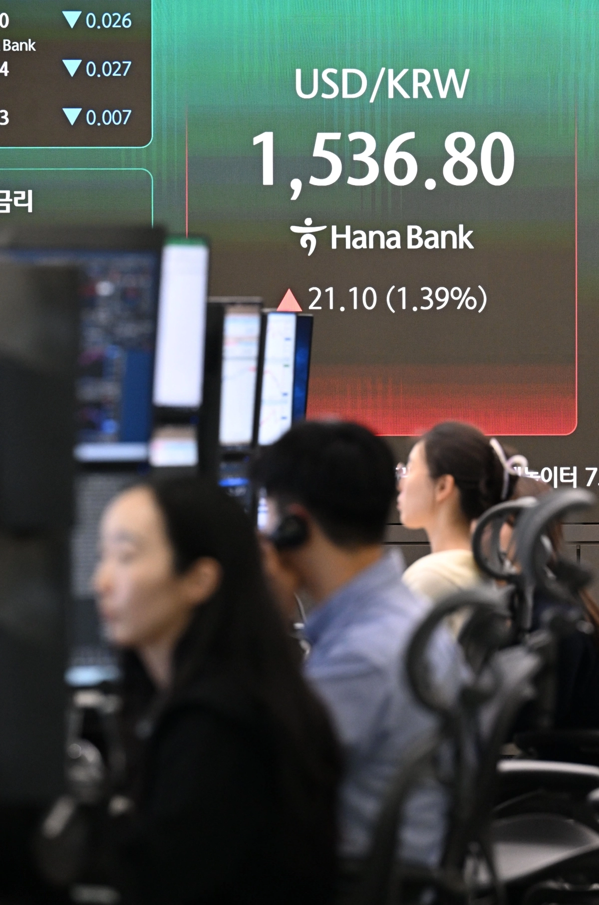 원 달러 환율이 1530원을 돌파한  31일 서울 중구 하나은행 딜링룸에 지수가 표시되어 있다. 환율이 장중 1530원을 넘긴 것은 금융위기 당시인 2009년 3월 이후 처음이다. 2026.3.31. 도준석 전문기자