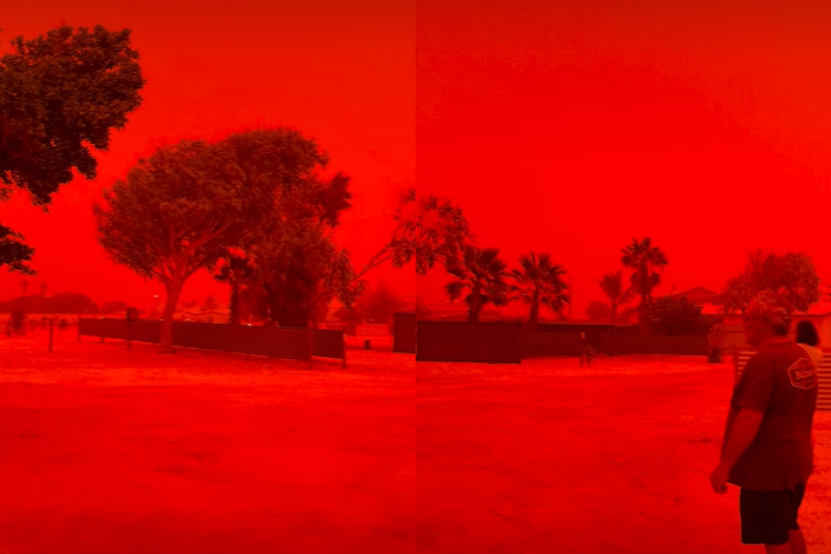 지난 27일 호주 서부 샤크베이 지역에 열대성 사이클론 ‘나렐’이 접근하면서 하늘이 붉게 변하는 현상이 나타났다. 샤크베이 캐러밴 파크 페이스북 캡처