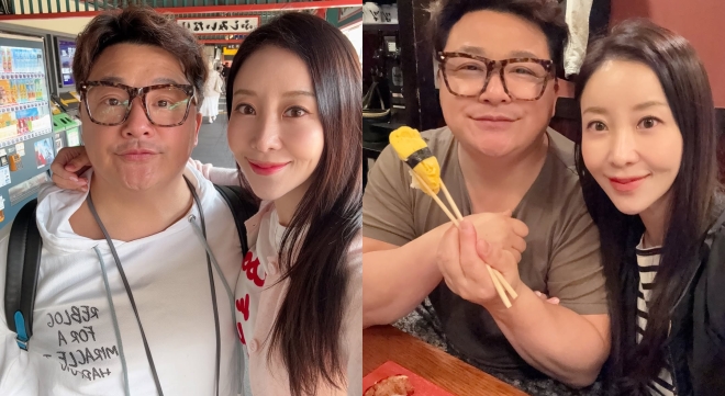윤정수♥원진서, 일본 여행 중 꿀 떨어지는 ‘신혼 부부샷’