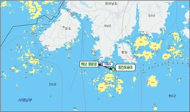 전남 해남 횡간도 등대 위치도. (목포해수청 제공)