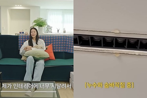 인테리어 피해에 대해 설명하는 배우 김사랑 유튜브.