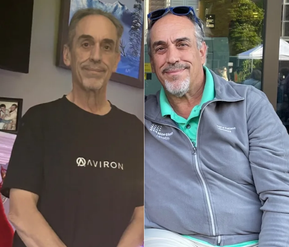 과거 한때 체중이 227㎏까지 나갔었다는 미국인 알 에스포지토(68)는 최근 1년간 로잉머신 운동만으로 113㎏에서 90㎏까지 감량했다고 말했다. 사진은 에스포지토의 과거 사진(오른쪽)과 체중 감량 후(왼쪽)를 비교한 모습. 멘즈 저널 홈페이지 캡처