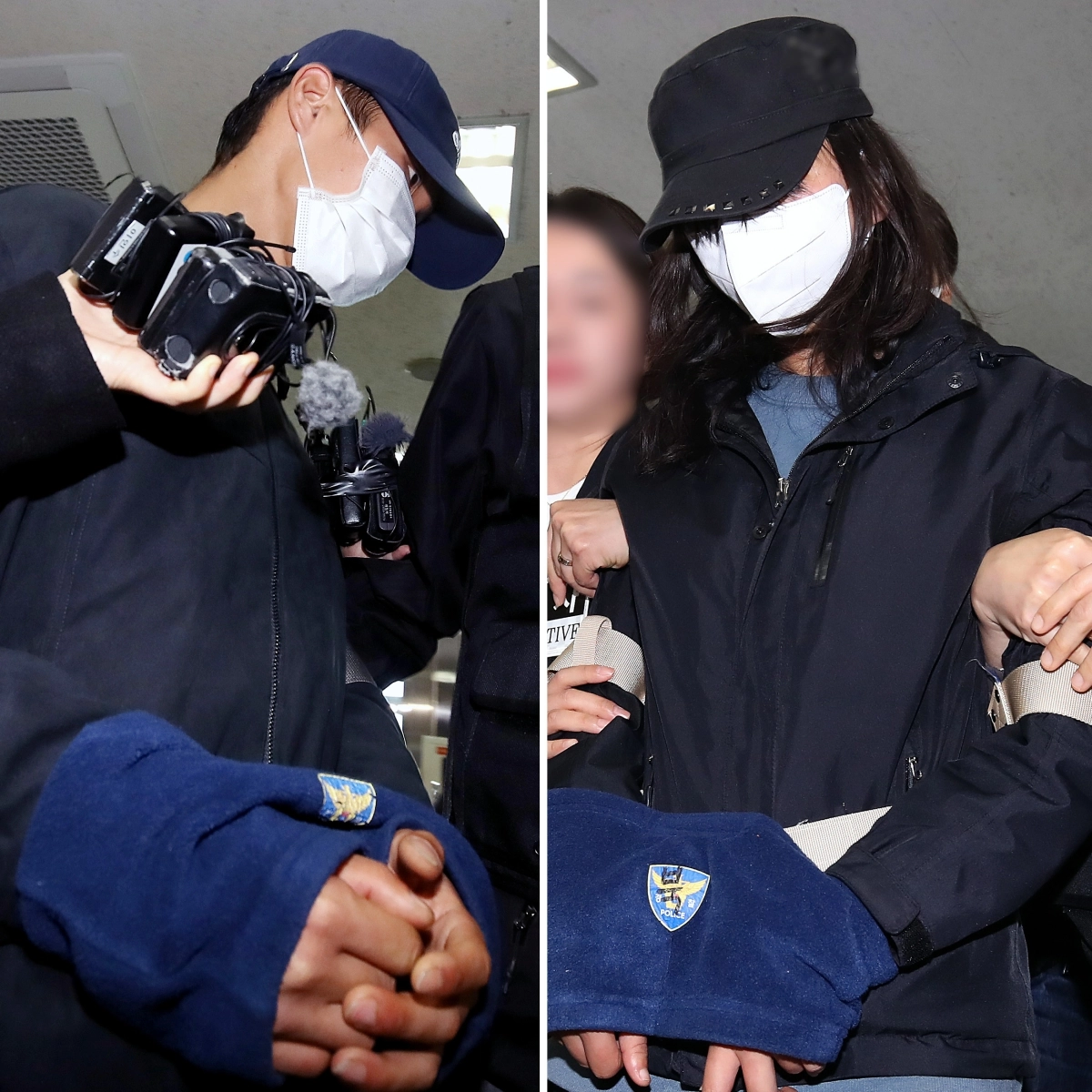 50대 장모를 살해하고 여행용 가방(캐리어)에 담아 대구 북구 신천 잠수교 인근에 버린 혐의(존속살해 등)를 받는 20대 사위(왼쪽)와 시체유기 등 범행에 가담한 20대 딸이 2일 오전 구속 전 피의자 심문(영장실질심사)을 받기 위해 대구지법에 도착하고 있다. 2026.4.2 뉴스1