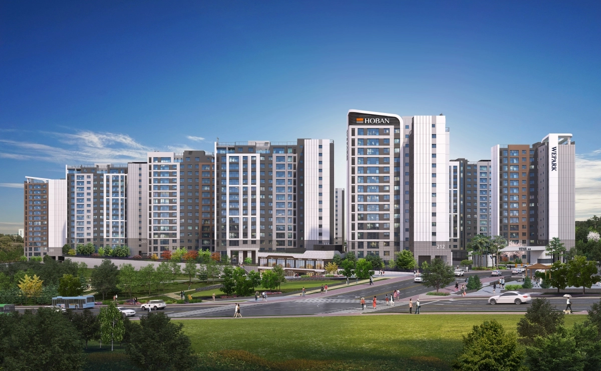 호반건설이 제주시 오라이동에 건설 중인 ‘위파크 제주’의 민간임대 청약 접수를 3일부터 시작한다. 사진은 위파크 제주의 2단지 투시도. 호반그룹 제공