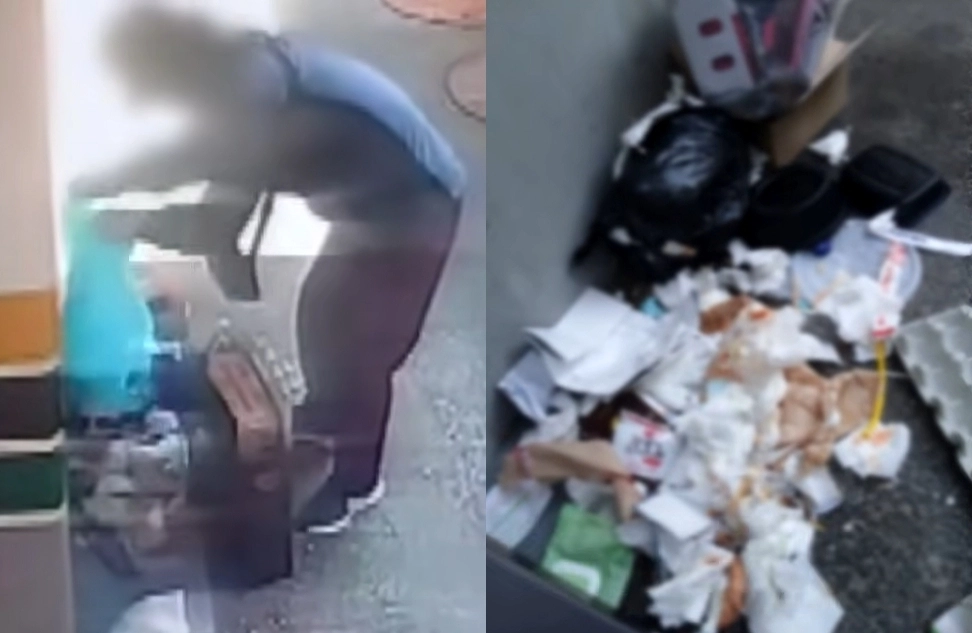 서울 양천구의 한 빌라 주차장에서 한 여성이 쓰레기를 바닥에 쏟아버린 뒤 종량제 봉투만 가져가는 모습이 CCTV에 포착돼 논란이 일고 있다. JTBC 사건반장 화면 캡처.