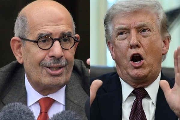 모하메드 엘바라데이 전 국제원자력기구(IAEA) 사무총장, 트럼프 미국 대통령. 연합뉴스 자료사진, AFP 연합뉴스.