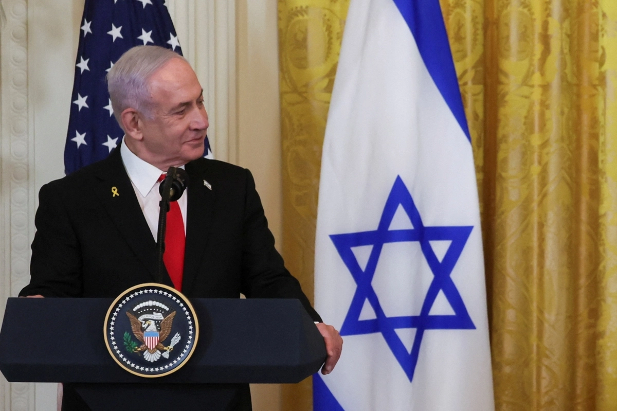 베냐민 네타냐후 이스라엘 총리가 4일(현지시간) 미국 워싱턴DC 백악관 이스트룸에서 도널드 트럼프 미국 대통령와 공동 기자회견을 하고 있다. 2025.2.5. 로이터 연합뉴스