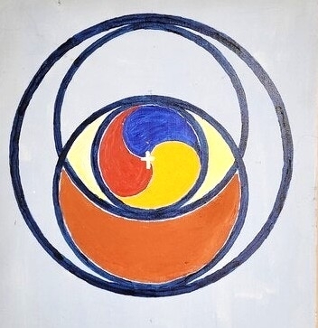 유동식 교수가 생전에 그린  풍류도 그림. 우리 전통의 얼과 통하는 풍류신학을 형상화했다. 온라인 갈무리.