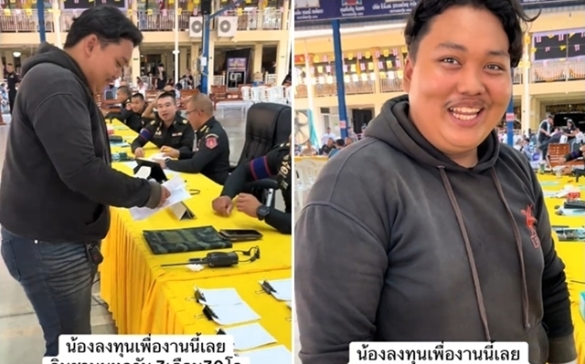 태국에서 한 남성이 병역 면제를 받기 위해 일부러 체중을 늘린 것 아니냐는 의혹에 휩싸였다. 해당 남성은 3개월 간 버블티를 매일 마시며 30㎏가량 체중을 불렸고, 결국 비만 기준을 넘어 징병 검역에서 제외된 것으로 전해졌다. 2026.4.3 틱톡 화면