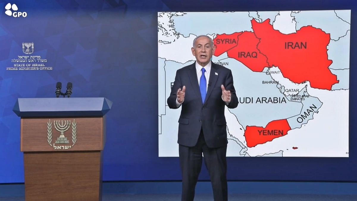 베냐민 네타냐후 이스라엘 총리가 11일(현지시간) 이란 전쟁 관련 성명을 발표하고 있다. 2026.4.11 엑스