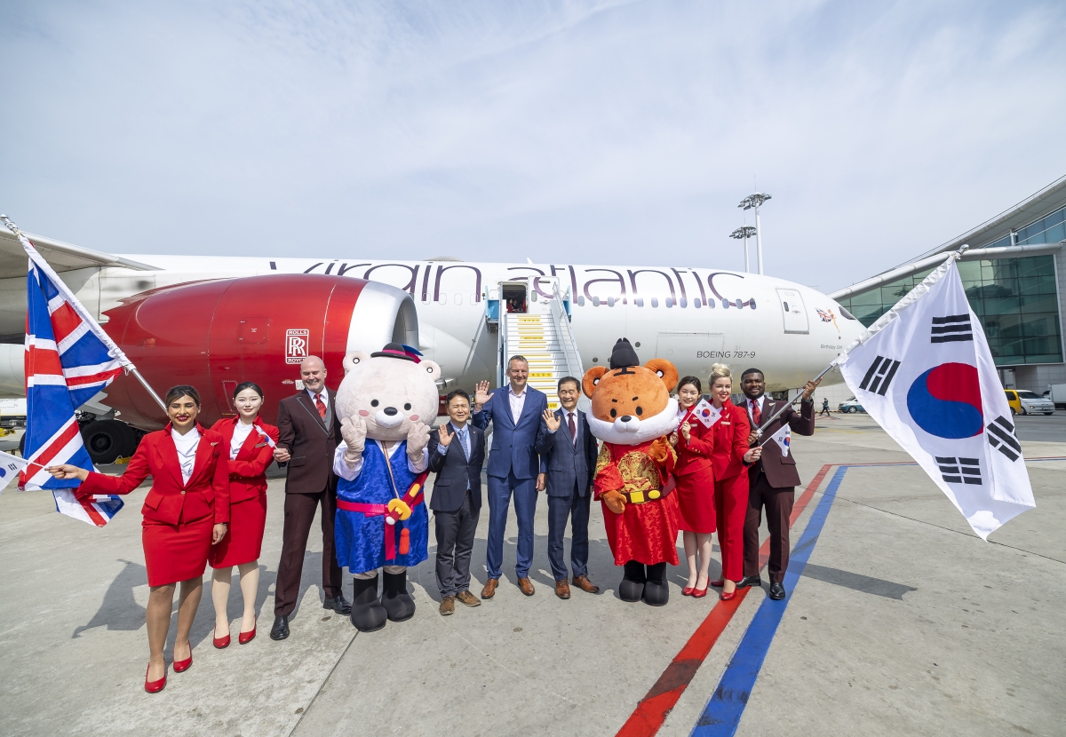인천공항에서 열린 버진 애틀랜틱 항공 취항 기념식 장면. 버진 애틀랜틱 제공.