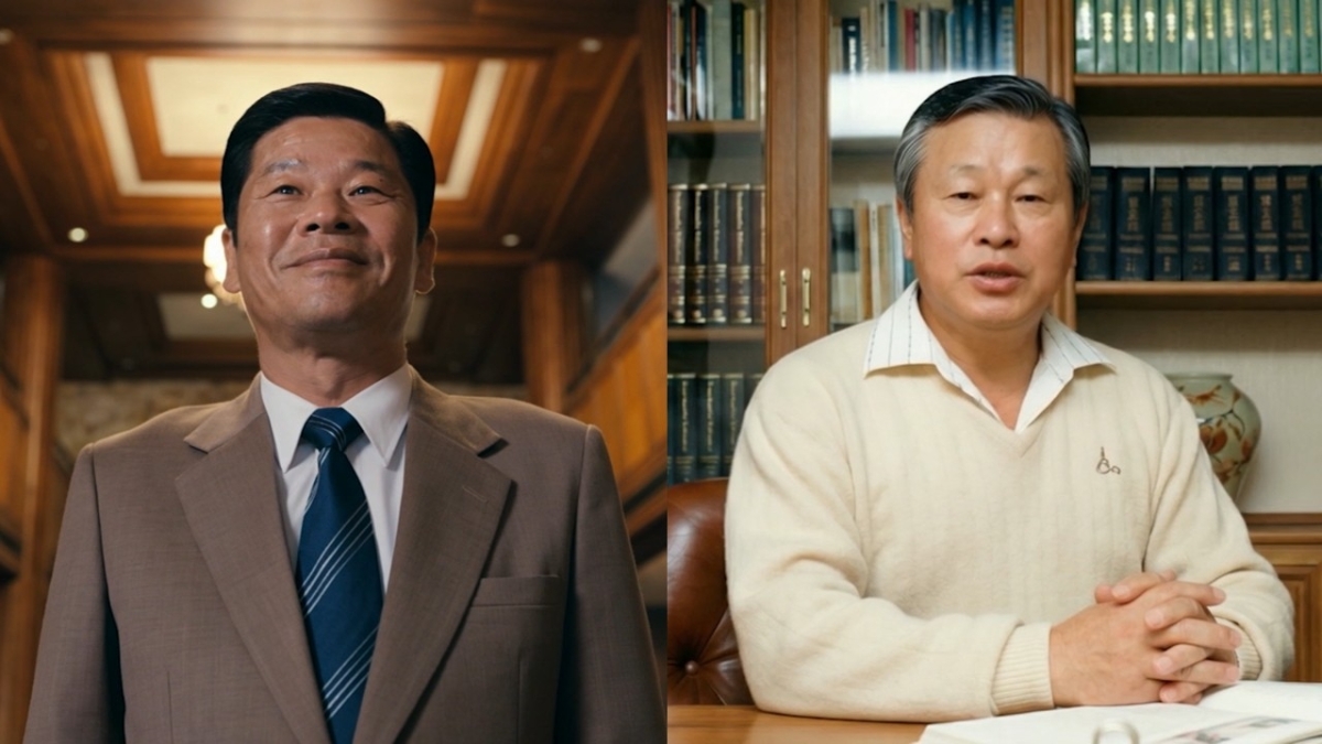 SK그룹 창립 73주년을 맞아 제작된 영상에서 인공지능(AI)으로 재현된 최종건 창업회장(왼쪽)과 최종현 선대회장. SK그룹 제공