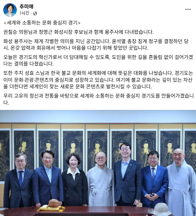 추미애 민주당 경기도지사 후보 SNS 캡처