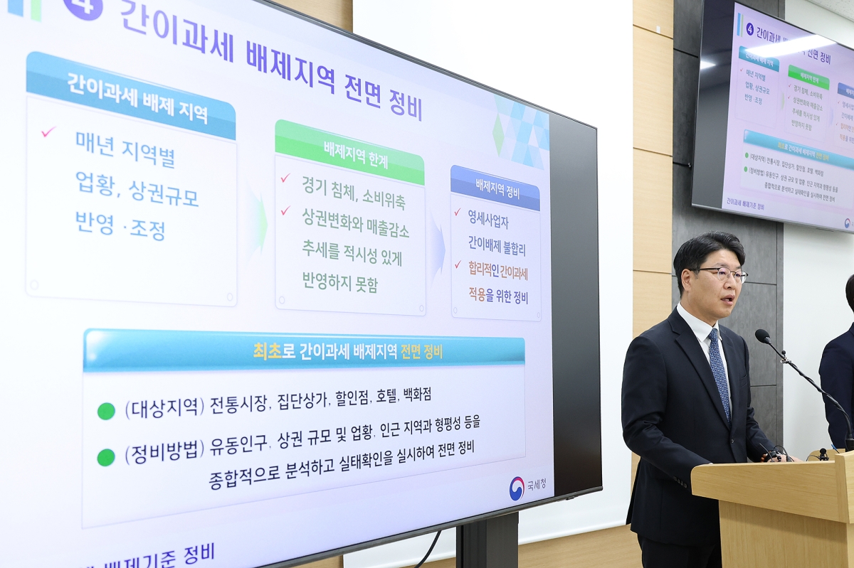 15일 박정열 국세청 개인납세국장이 간이과세 배제지역 전면 정비에 관한 브리핑을 하고 있다. 국세청 제공