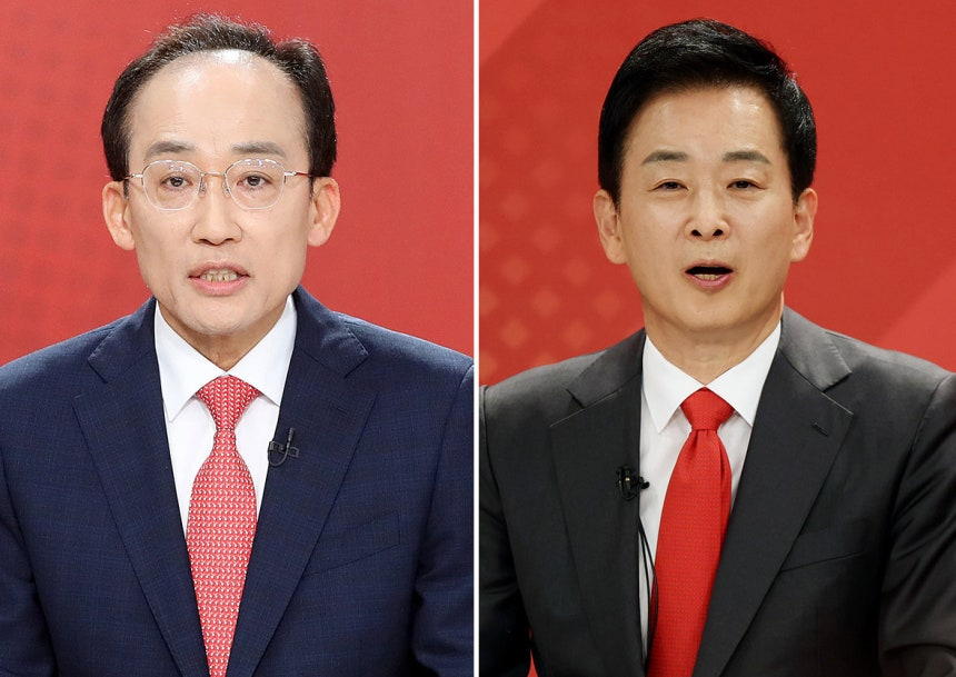 국민의힘 대구시장 최종 경선에 진출한 추경호·유영하 후보. 뉴시스