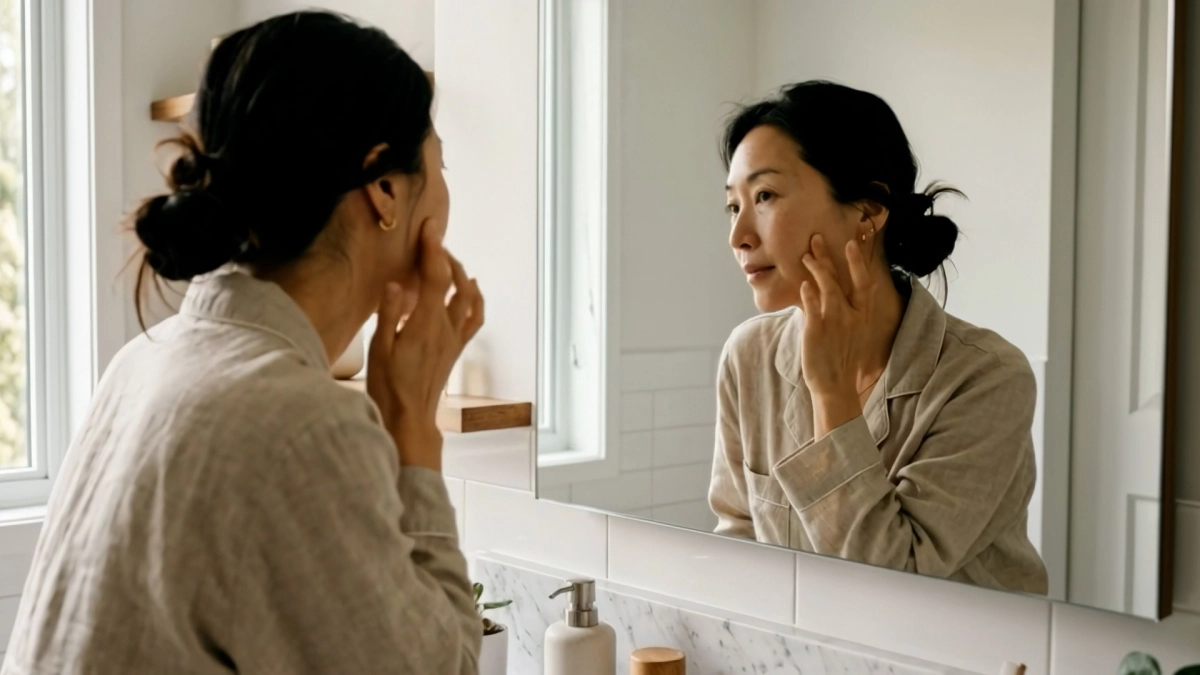 거울을 보는 여성. AI 생성 이미지.