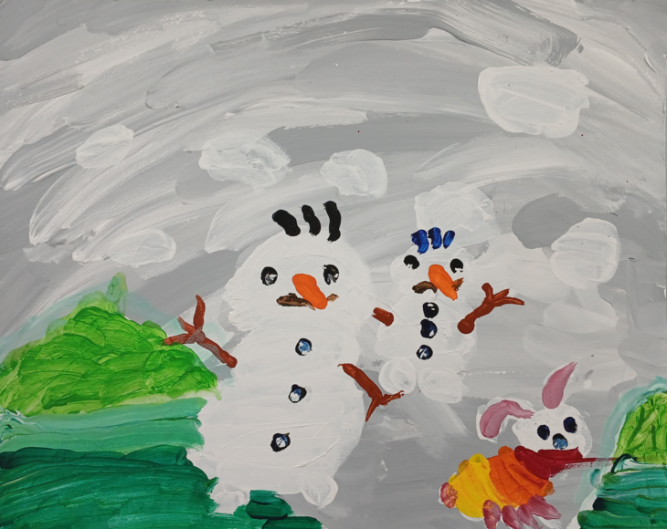 강직성 중증장애인 권은영양이 지난해 12월 그린 눈사람들. 권양은 추운 겨울 즐겁게 시간을 보내는 친구들의 모습을 눈사람에 투영해 그려냈다. 본인 제공