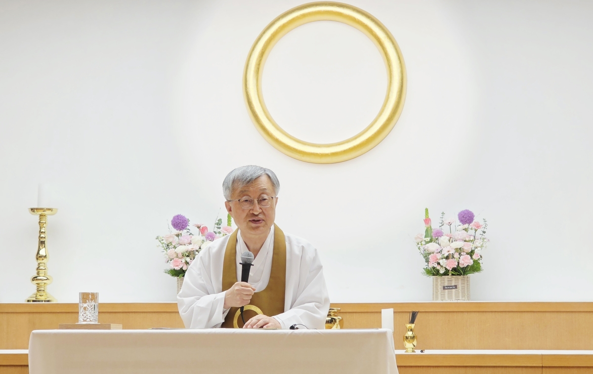 나상호 원불교 교정원장이 21일 서울 흑석동 원불교 소태산 기념관에서  올해 사업계획을 밝히고 있다.
