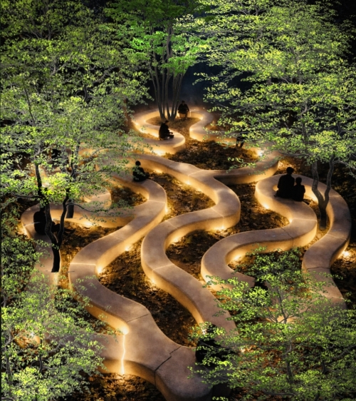 호반건설이 세계적 정원 디자이너 황지해 작가와 함께 서울 성동구 서울숲 잔디광장에 조성한 ‘왕관의 수줍음’(Crown Shyness) 정원. 서울시 제공