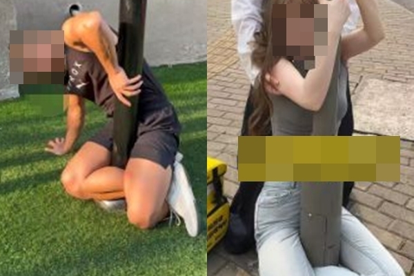 최근 중국 소셜미디어(SNS)에서 유행 중인 이른바 ‘가로등 챌린지’를 따라 하던 한 여성이 다리가 기둥에 끼여 경찰에 구조되는 소동이 벌어졌다. 중국 소셜미디어(SNS) 샤오홍슈