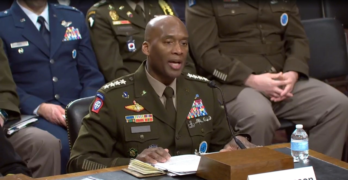 제이비어 브런슨 주한미군사령관(한미연합사령관 및 유엔사령관 겸임)이 지난 21일(현지시간) 미국 상원 군사위원회 청문회에서 질의에 답변하고 있다. 미 상원 군사위 홈페이지 캡처