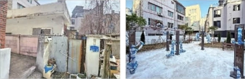 대전시가 빈집(왼쪽 사진) 정비사업을 통해 조성한 주민 쉼터(오른쪽 사진). 대전시 제공