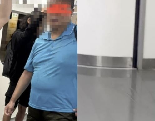 대만 열차 화장실 내에서 샤워를 한 승객으로 인해 바닥에 물이 흥건해진 모습. 소셜미디어(SNS) 캡처